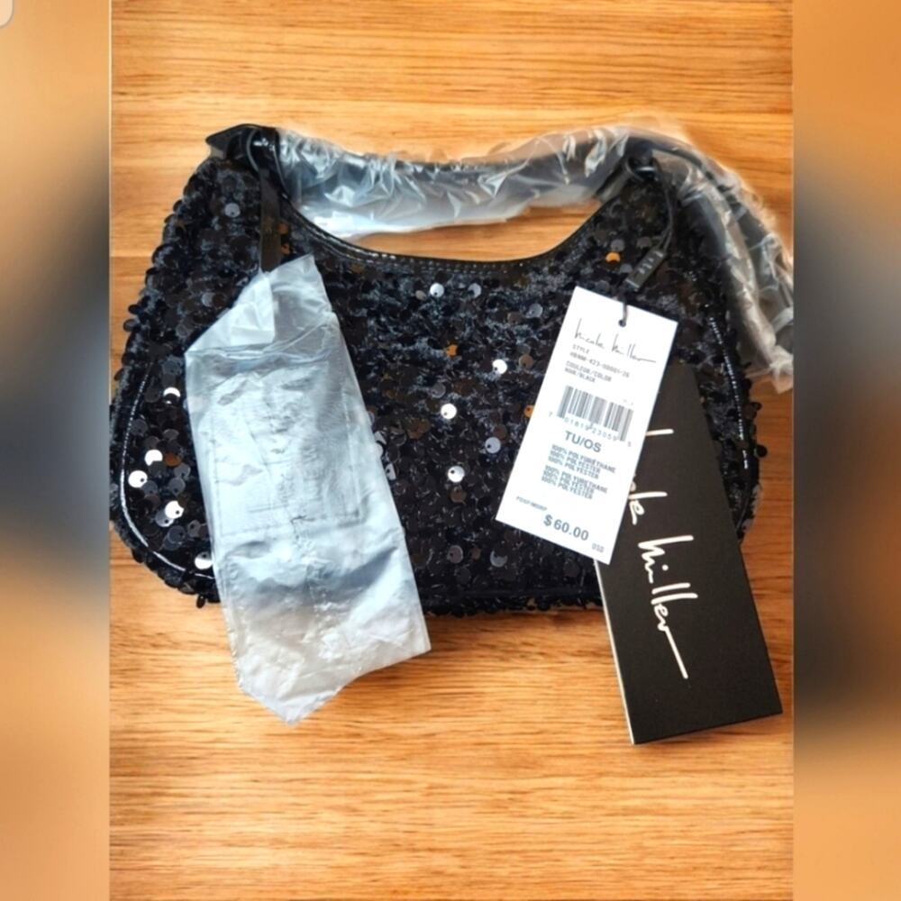Black Sequin Short Strap Nichole Miller Handbag Purse New in Bag